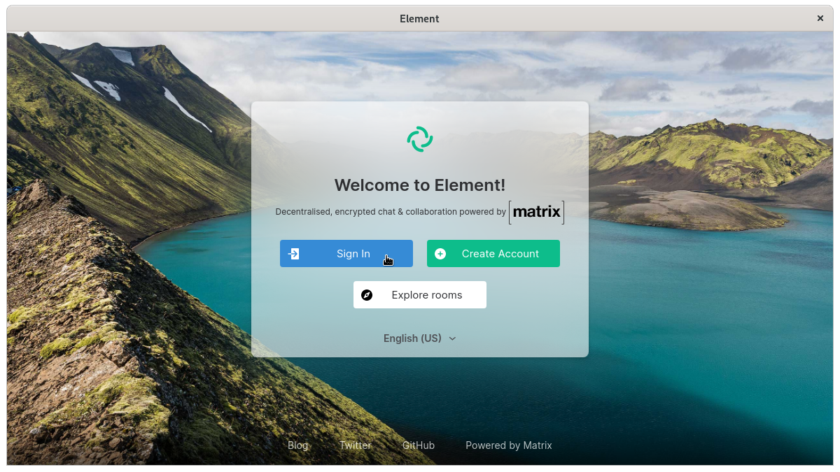 Selected login button in the element matrix client
