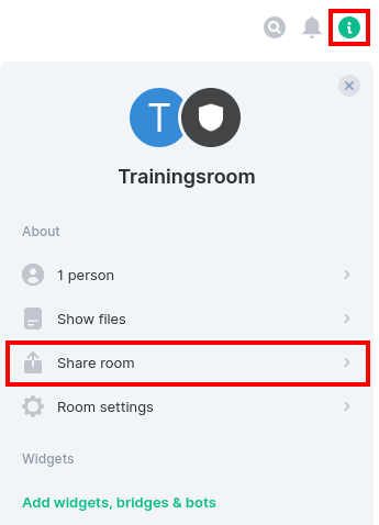 share icon marked in the chat view of the room