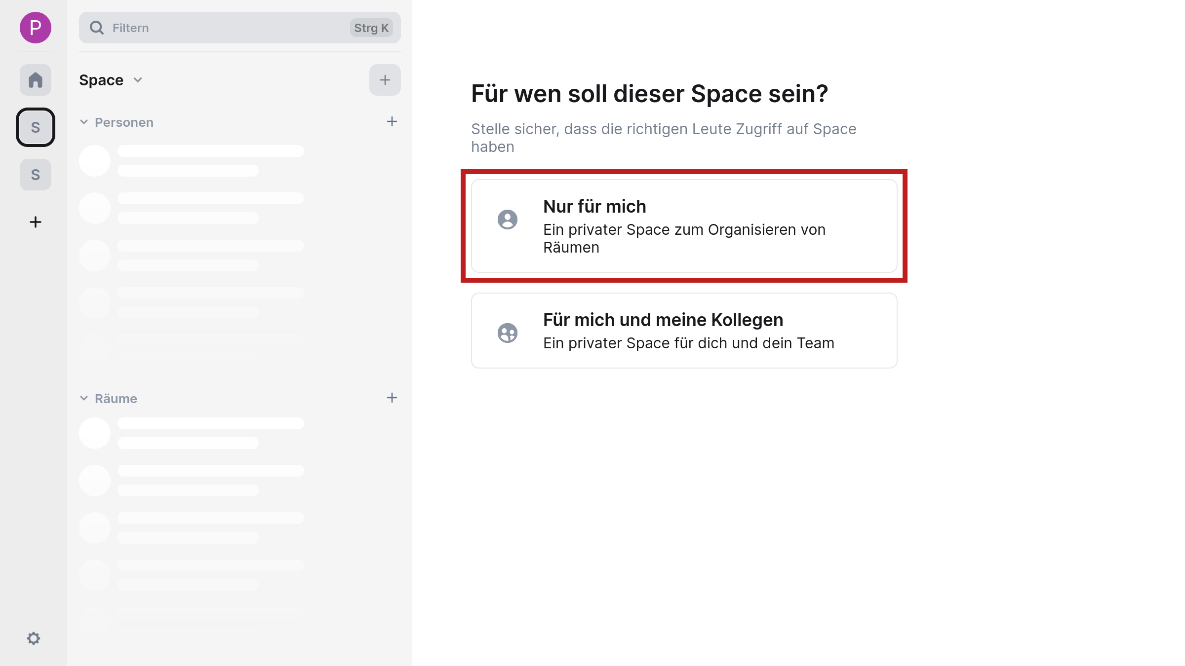 Erklärender Screenshot zur vorangegangen Beschreibung mit Marker auf den Button „Nur für mich“